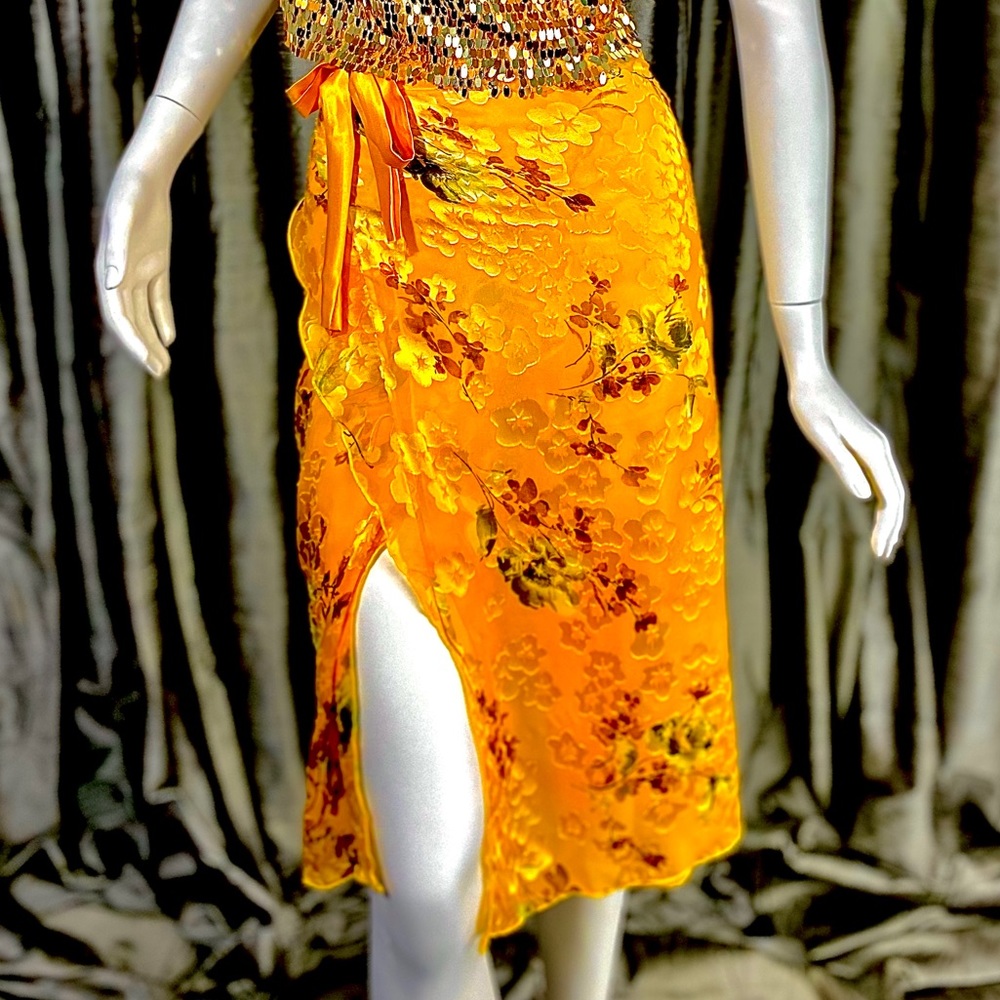 Burnout silk wrap skirt